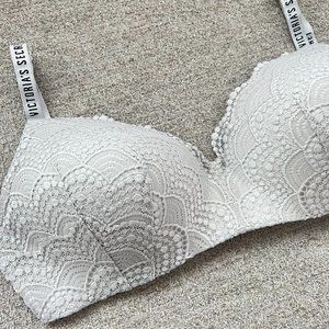 VICTORIA'S SECRET T-Shirt Lightly Lined Wireless Stone Lace White Bra 36DDD (F)